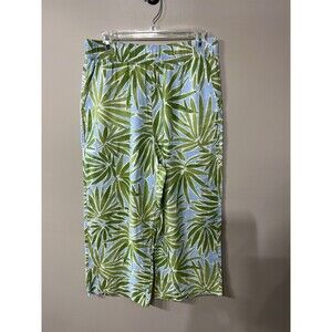 Sigrid Olsen Pants Womens Medium Green Blue 100% Linen Tropical Wide Leg Beach